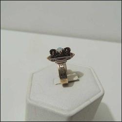 Antika 10 Ayar Altın Garnet ve Opal Taşlı Yüzük Ölçü 7 0096