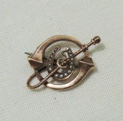 Victorian 9 Ayar Altın İncili Nal Broş İğne 0004