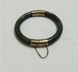 Retro El Yapımı  Altın Kaplama Jade Yeşim Taşı Bilezik Çin