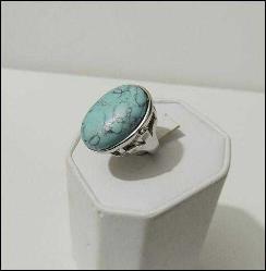 Retro Gümüş Ton Turkuaz İmitasyonu Taşlı Yüzük ölçü 6 0052