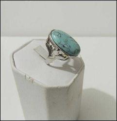 Retro Gümüş Ton Turkuaz İmitasyonu Taşlı Yüzük ölçü 6 0052