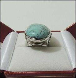 Retro Gümüş Ton Turkuaz İmitasyonu Taşlı Yüzük ölçü 6 0052