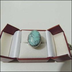 Retro Gümüş Ton Turkuaz İmitasyonu Taşlı Yüzük ölçü 6 0052