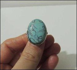 Retro Gümüş Ton Turkuaz İmitasyonu Taşlı Yüzük ölçü 6 0052