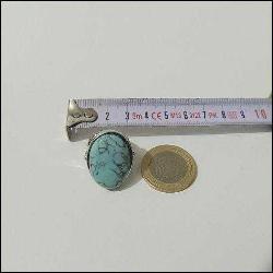 Retro Gümüş Ton Turkuaz İmitasyonu Taşlı Yüzük ölçü 6 0052