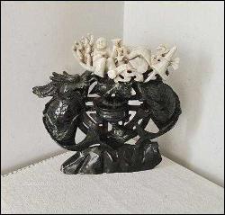 Retro 1950ler El Yapımı  İki Renk Dushan Jade Yeşim Taşı İyi Şans Tılsımı Büyük Figürin Biblo ÇİN