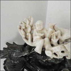 Retro 1950ler El Yapımı  İki Renk Dushan Jade Yeşim Taşı İyi Şans Tılsımı Büyük Figürin Biblo ÇİN