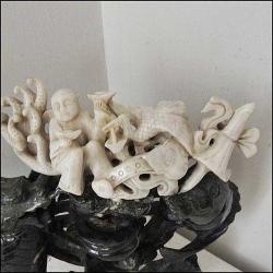 Retro 1950ler El Yapımı  İki Renk Dushan Jade Yeşim Taşı İyi Şans Tılsımı Büyük Figürin Biblo ÇİN