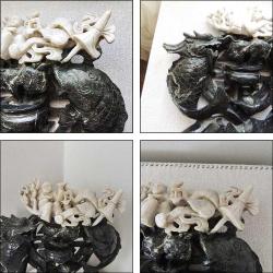 Retro 1950ler El Yapımı  İki Renk Dushan Jade Yeşim Taşı İyi Şans Tılsımı Büyük Figürin Biblo ÇİN