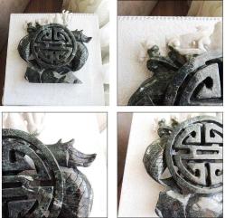 Retro 1950ler El Yapımı  İki Renk Dushan Jade Yeşim Taşı İyi Şans Tılsımı Büyük Figürin Biblo ÇİN