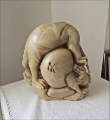 Retro 1950ler Elde Oyma Artist İmzalı Shoushan Taşı Savaşçı ve Dragon Figürin Biblo El Yapımı  Çin