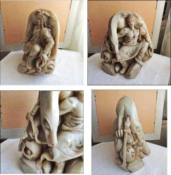 Retro 1950ler Elde Oyma Artist İmzalı Shoushan Taşı Savaşçı ve Dragon Figürin Biblo El Yapımı  Çin