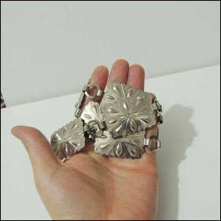 Vintage SİLVEL Marka Gümüş Renk Metal Concho Kemer Amerika