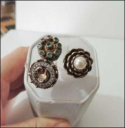 Vintage Özel Yapım 925 Gümüş İnci Yakut Zümrüt ve Zirkon Taşlı Tuğra Yüzük Ayarlanabilir Ölçü