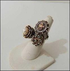 Vintage Özel Yapım 925 Gümüş İnci Yakut Zümrüt ve Zirkon Taşlı Tuğra Yüzük Ayarlanabilir Ölçü