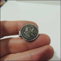 Retro Kıbrıs 1955 3 Mili Madeni Paralı Kravat MandalıS