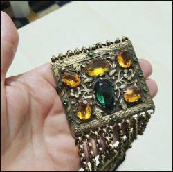 Antika Altın Kaplama Metal Kristal Taşlı Kemer Tokası Amerika 0047