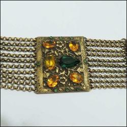 Antika Altın Kaplama Metal Kristal Taşlı Kemer Tokası Amerika 0047