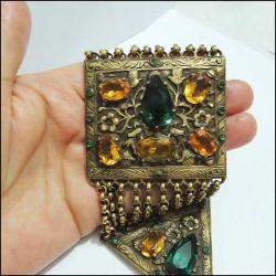 Antika Altın Kaplama Metal Kristal Taşlı Kemer Tokası Amerika 0047