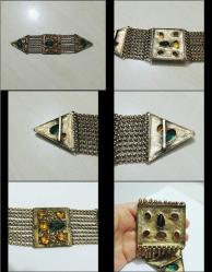 Antika Altın Kaplama Metal Kristal Taşlı Kemer Tokası Amerika 0047