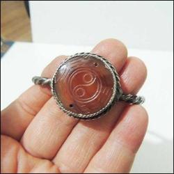 Antika Gümüş ve Elde Oyma  Akik Taşı Ying Yang Bilezik Çin