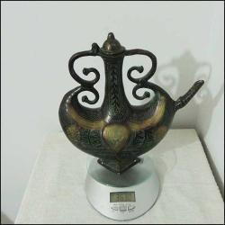 Antika 19.ncu Yüzyıl Bronz İslami Hacı Matarası Babür İmparatorluğu Hindistan Mughal El yapımı