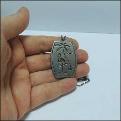 Retro Gümüş Ton Palmiye ve Flamingo Kolye 0045