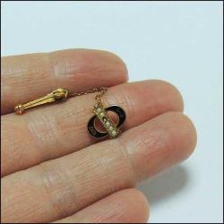 Retro Mineli Altın Dolgu Beta Sigma ve Torch Masonik İkili İğne Rozet