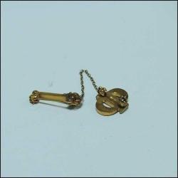 Retro Mineli Altın Dolgu Beta Sigma ve Torch Masonik İkili İğne Rozet