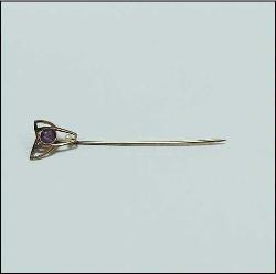 Antika 10K 10 Ayar Altın Ametist ve İnci Yaka İğnesi Stickpin 0042