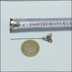 Antika 10K 10 Ayar Altın Ametist ve İnci Yaka İğnesi Stickpin 0042