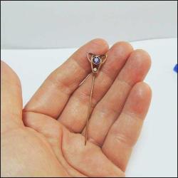 Antika 10K 10 Ayar Altın Ametist ve İnci Yaka İğnesi Stickpin 0042