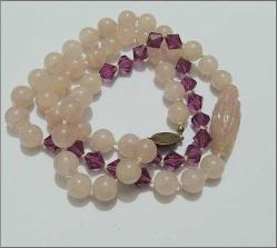 Retro El Yapımı 925 Gümüş Pembe Quartz Kristal Kolye Çin 0037