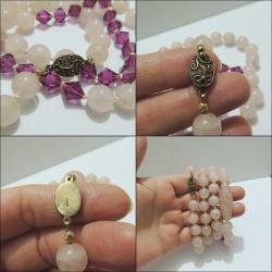 Retro El Yapımı 925 Gümüş Pembe Quartz Kristal Kolye Çin 0037