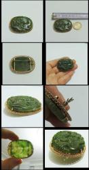 Antika 14K 14 Ayar Altın El Yapımı Jadeite Jade Yeşim Taşı Broş Kolye Ucu 0033