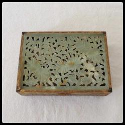 Antika Altın Kaplama Metal Oyma Jade Yeşim Taşı Kutu ÇİN