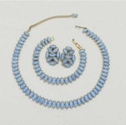 Retro Altın Kaplama Mavi Taş Kolye Bilezik Küpe