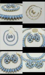 Retro Altın Kaplama Mavi Taş Kolye Bilezik Küpe