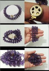 Antika 14K 14 Ayar Altın Dolgu Menekşe Ametist Kolye El yapımı  0004