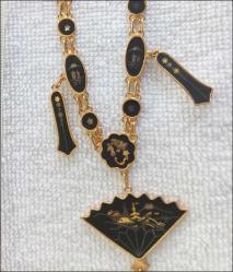 Vintage Japon Shakudo Kolye 24 Ayar Altın Kakma El Yapımı 0064