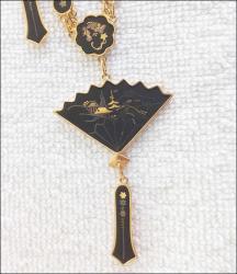 Vintage Japon Shakudo Kolye 24 Ayar Altın Kakma El Yapımı 0064