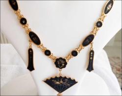 Vintage Japon Shakudo Kolye 24 Ayar Altın Kakma El Yapımı 0064