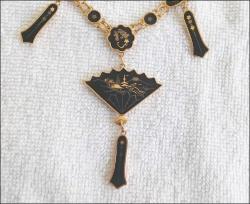 Vintage Japon Shakudo Kolye 24 Ayar Altın Kakma El Yapımı 0064