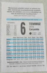 TAKVİM YAPRAĞI - 6  TEMMUZ 2016 ÇARŞAMBA(KOLEKSİYONLUK)