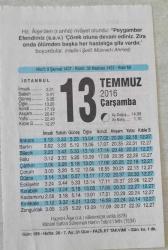 TAKVİM YAPRAĞI - 13 TEMMUZ 2016 ÇARŞAMBA(KOLEKSİYONLUK)