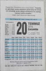 TAKVİM YAPRAĞI - 20 TEMMUZ 2016 ÇARŞAMBA(KOLEKSİYONLUK)