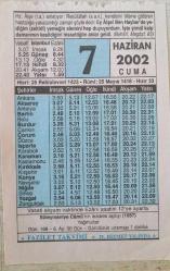TAKVİM YAPRAĞI - 7 HAZİRAN 2002 CUMA(KOLEKSİYONLUK)