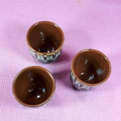 RETRO ÇANAKKALE AKITMA EL BOYAMA 3 ADET KULPSUZ SERAMİK BARDAK