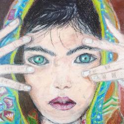 VINTAGE İMZALI ÇERÇEVELİ YÖRÜK KIZI PASTEL BOYA RESİM