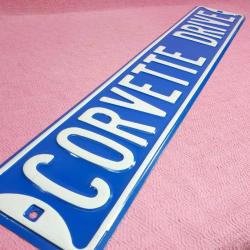 VINTAGE CORVETTE DRIVE MAVİ BEYAZ SAC METAL PLAKA